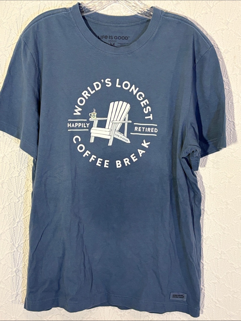 Life Is Good Blue Short-Sleeve 'World's Longest Coffee Break' Graphic Tee size M